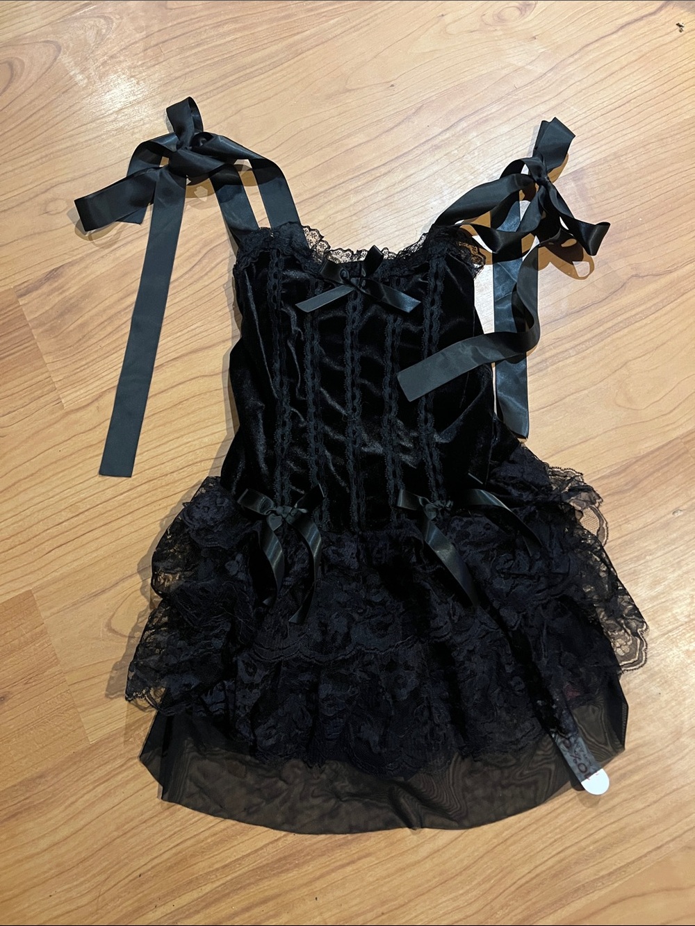 Black Lace & Velvet Ribbon S Bustier Dress nwt